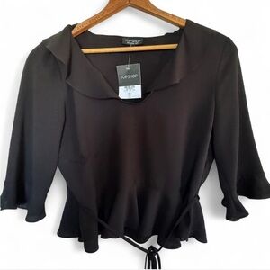 Topshop Black Ruffled Peplum Blouse with Sailor Collar size 8 NWT